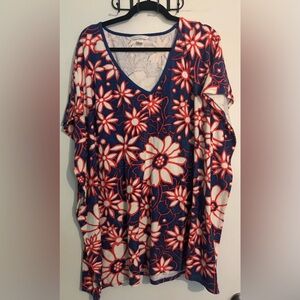 Victoria's Secret Womens Red White Blue Large Terry‎ Coverup Caftan Daisy Patch